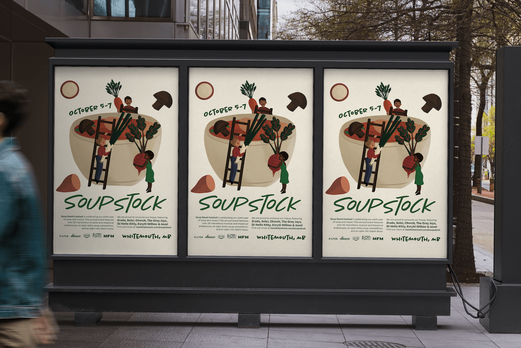 An image of Soupstock posters posted in an outdoor area